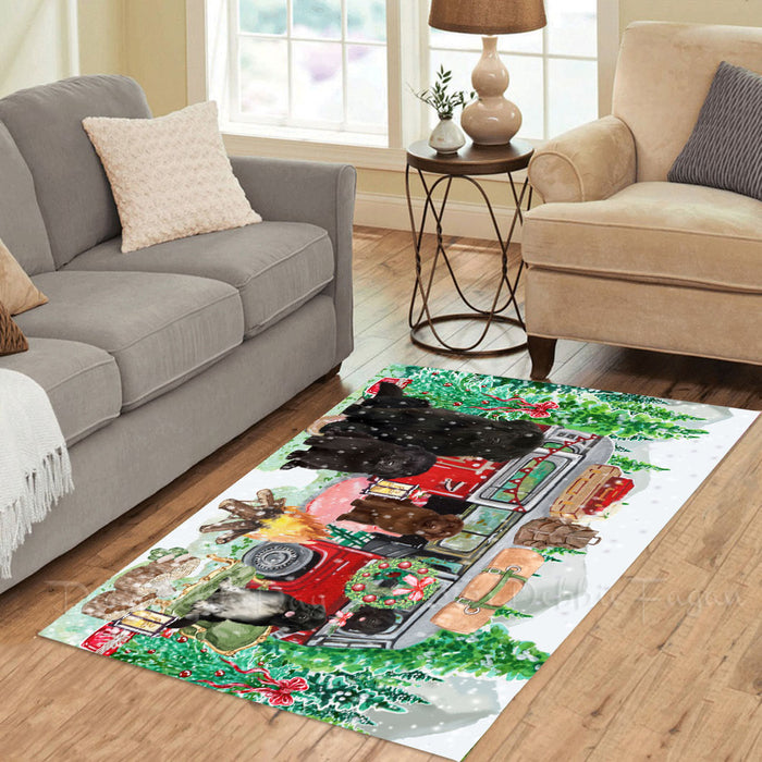 Christmas Time Camping with Newfoundland Dogs Area Rug - Ultra Soft Cute Pet Printed Unique Style Floor Living Room Carpet Decorative Rug for Indoor Gift for Pet Lovers