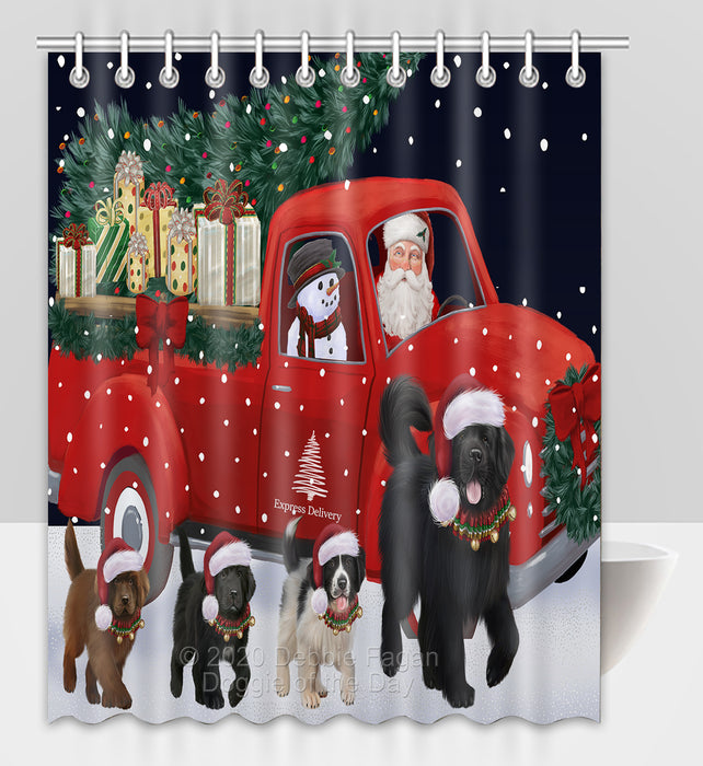 Christmas Express Delivery Red Truck Running Newfoundland Dogs Shower Curtain Bathroom Accessories Decor Bath Tub Screens