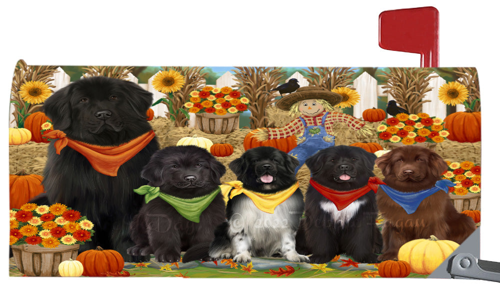 Fall Festival Gathering Newfoundland Dogs Magnetic Mailbox Cover Both Sides Pet Theme Printed Decorative Letter Box Wrap Case Postbox Thick Magnetic Vinyl Material