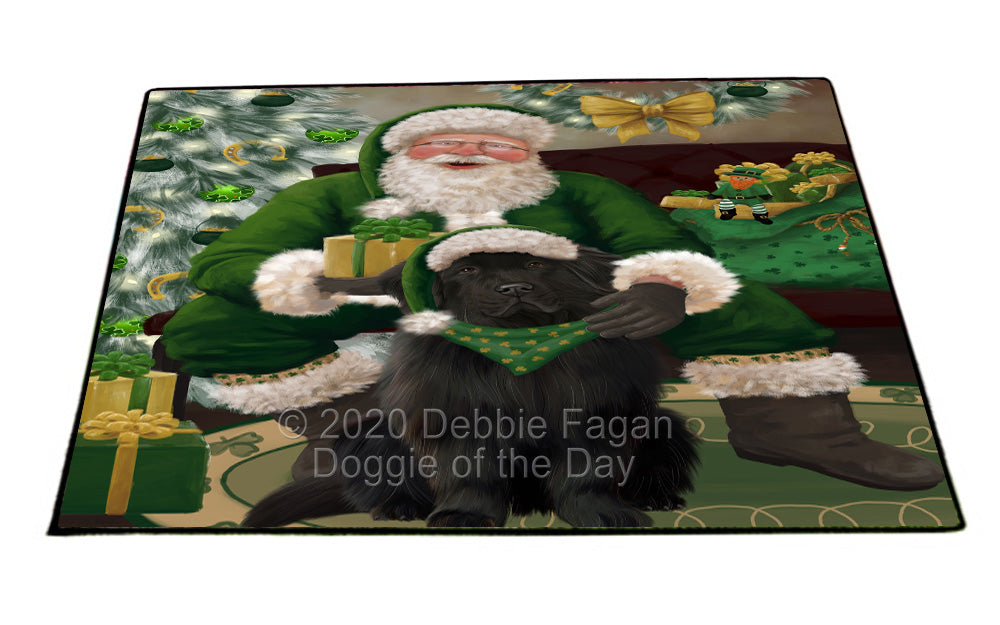 Christmas Irish Santa with Gift and Newfoundland Dog Indoor/Outdoor Welcome Floormat - Premium Quality Washable Anti-Slip Doormat Rug FLMS57202