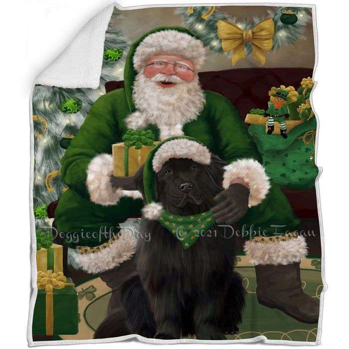 Christmas Irish Santa with Gift and Newfoundland Dog Blanket BLNKT141423