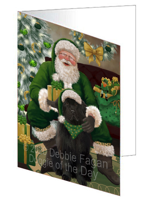 Christmas Irish Santa with Gift and Newfoundland Dog Handmade Artwork Assorted Pets Greeting Cards and Note Cards with Envelopes for All Occasions and Holiday Seasons GCD75899