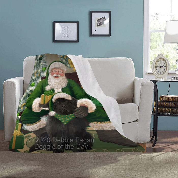 Christmas Irish Santa with Gift and Newfoundland Dog Blanket BLNKT141423