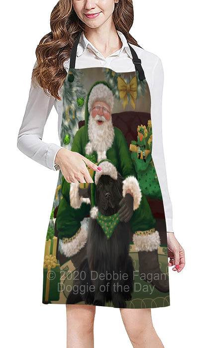 Christmas Irish Santa with Gift and Newfoundland Dog Apron Apron-48319