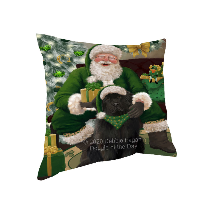 Christmas Irish Santa with Gift and Newfoundland Dog Pillow PIL86856