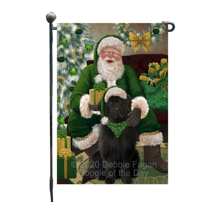 Christmas Irish Santa with Gift and Newfoundland Dog Garden Flag GFLG66659