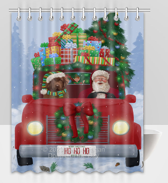 Christmas Honk Honk Red Truck Here Comes with Santa and Newfoundland Dog Shower Curtain Bathroom Accessories Decor Bath Tub Screens SC057