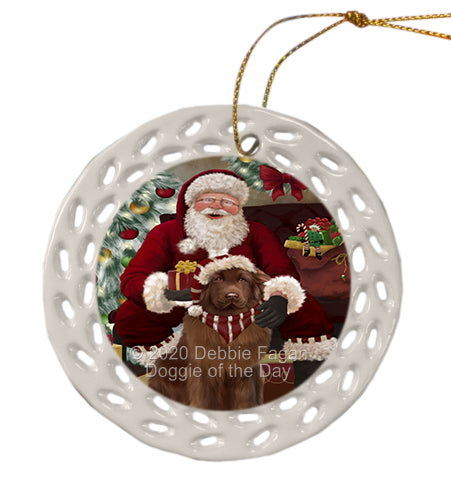 Santa's Christmas Surprise Newfoundland Dog Doily Ornament DPOR59605