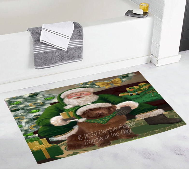 Christmas Irish Santa with Gift and Newfoundland Dog Bath Mat BRUG54088