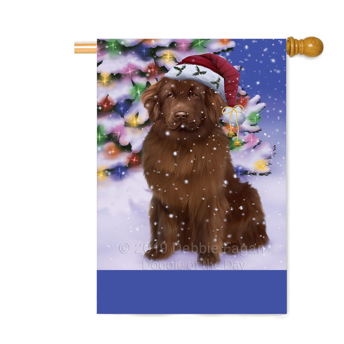Personalized Winterland Wonderland Newfoundland Dog In Christmas Holiday Scenic Background Custom House Flag FLG-DOTD-A61407