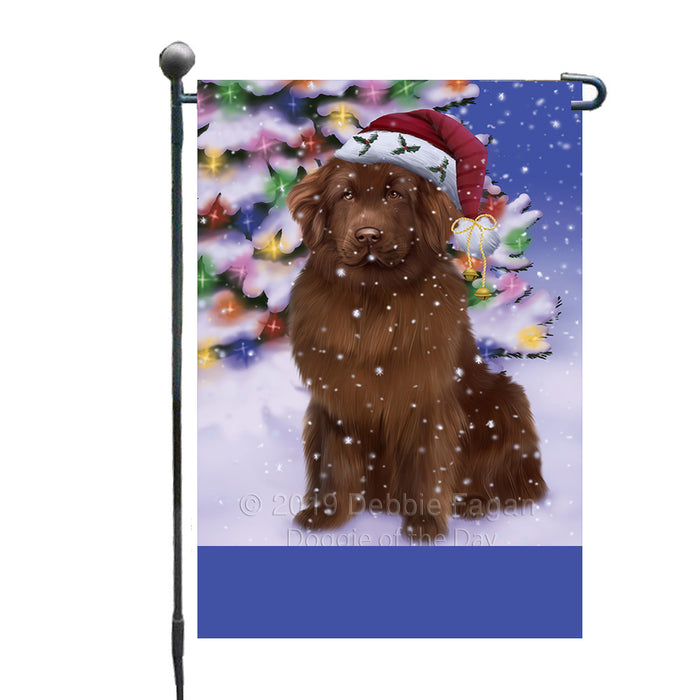 Personalized Winterland Wonderland Newfoundland Dog In Christmas Holiday Scenic Background Custom Garden Flags GFLG-DOTD-A61351
