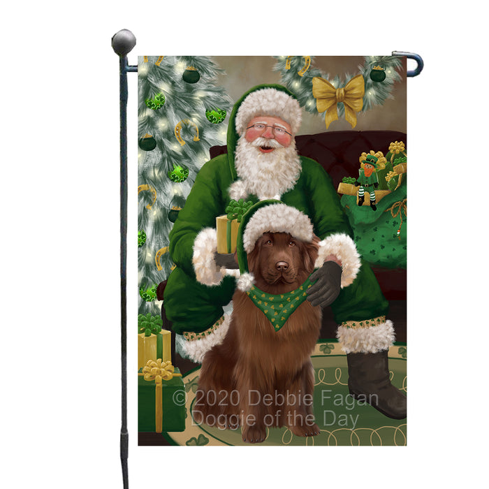 Christmas Irish Santa with Gift and Newfoundland Dog Garden Flag GFLG66660