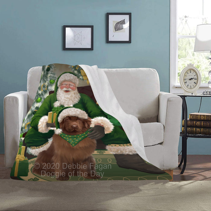 Christmas Irish Santa with Gift and Newfoundland Dog Blanket BLNKT141428