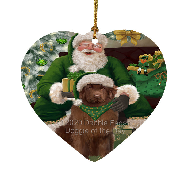 Christmas Irish Santa with Gift and Newfoundland Dog Heart Christmas Ornament RFPOR58286