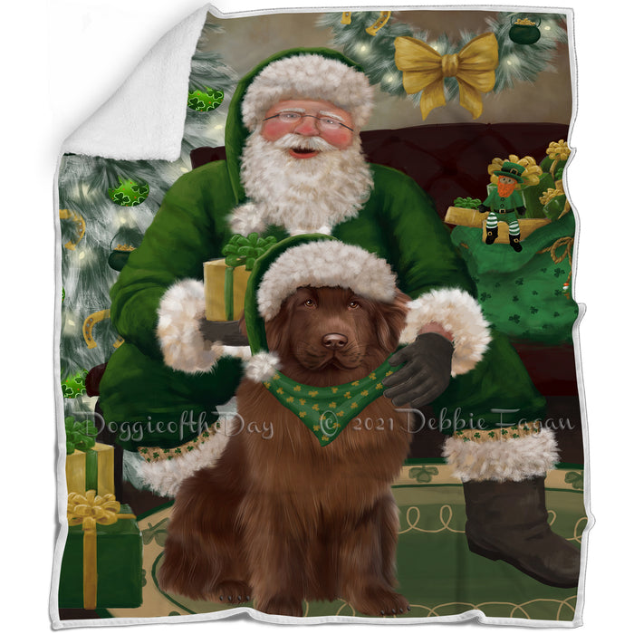 Christmas Irish Santa with Gift and Newfoundland Dog Blanket BLNKT141428