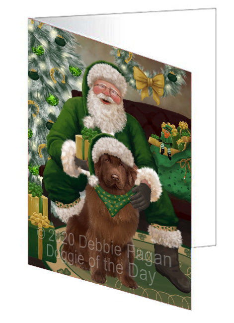 Christmas Irish Santa with Gift and Newfoundland Dog Handmade Artwork Assorted Pets Greeting Cards and Note Cards with Envelopes for All Occasions and Holiday Seasons GCD75902