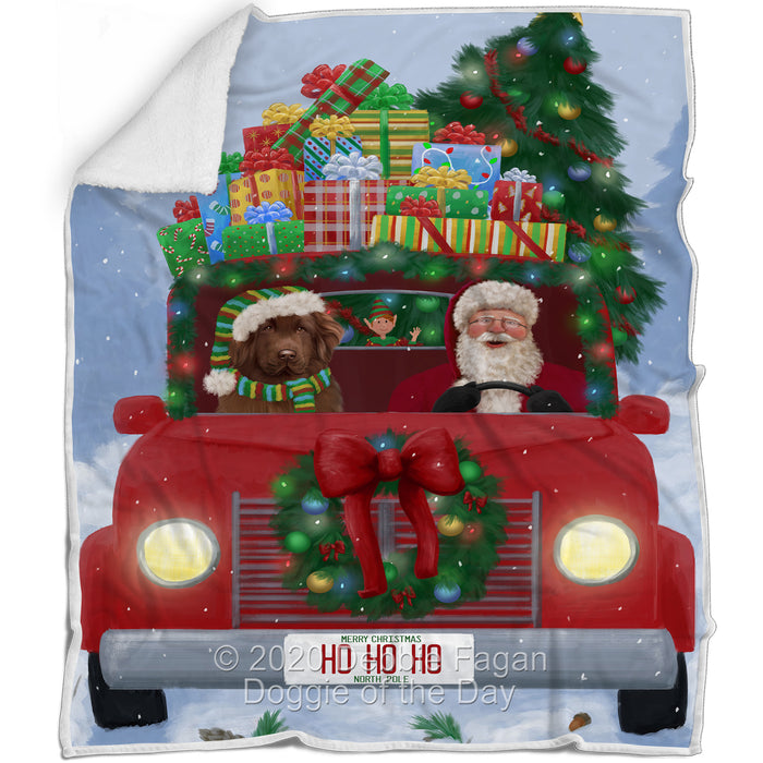 Christmas Honk Honk Red Truck Here Comes with Santa and Newfoundland Dog Blanket BLNKT140943