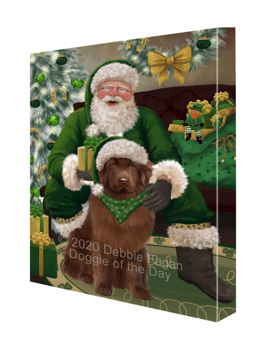 Christmas Irish Santa with Gift and Newfoundland Dog Canvas Print Wall Art Décor CVS147842