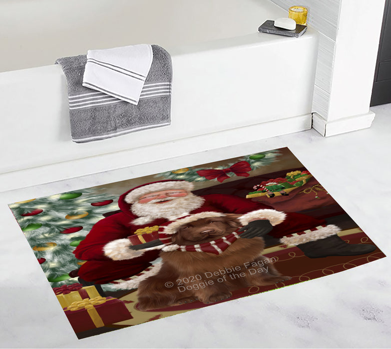 Santa's Christmas Surprise Newfoundland Dog Bathroom Rugs with Non Slip Soft Bath Mat for Tub BRUG55540