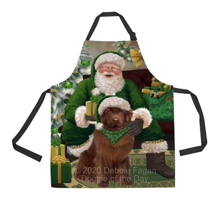 Christmas Irish Santa with Gift and Newfoundland Dog Apron Apron-48320