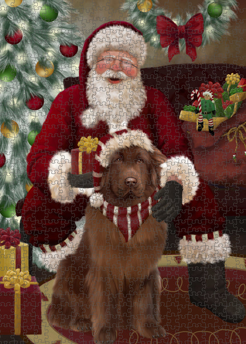 Santa's Christmas Surprise Newfoundland Dog Puzzle with Photo Tin PUZL100872