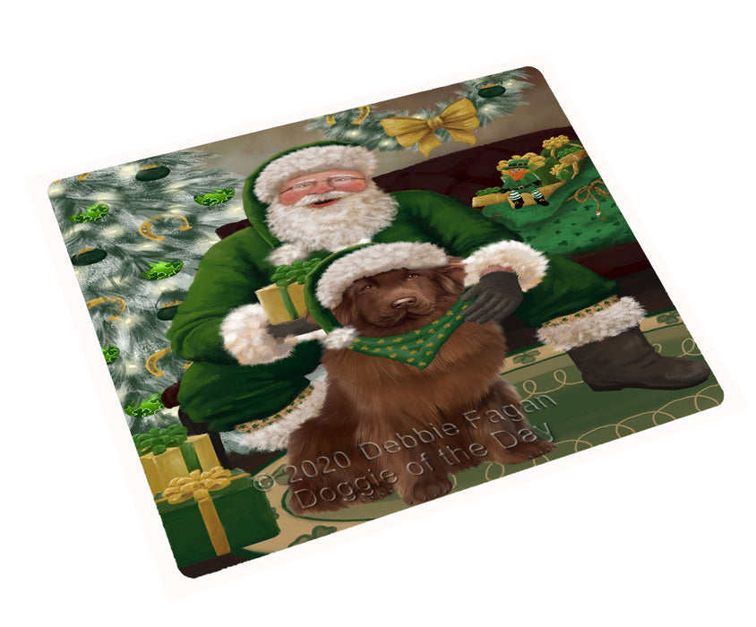 Christmas Irish Santa with Gift and Newfoundland Dog Cutting Board - Easy Grip Non-Slip Dishwasher Safe Chopping Board Vegetables C78385