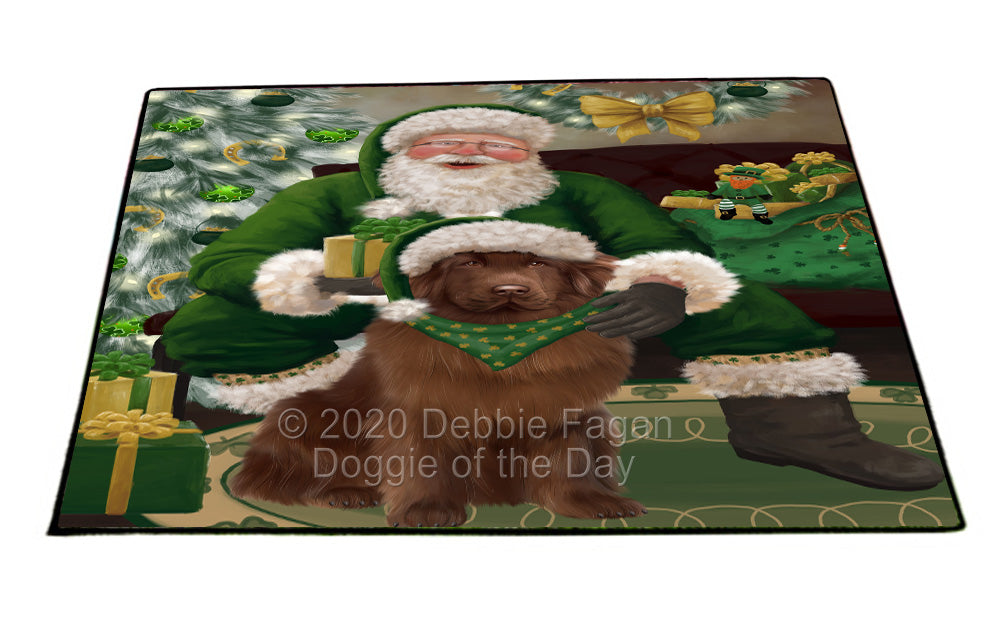 Christmas Irish Santa with Gift and Newfoundland Dog Indoor/Outdoor Welcome Floormat - Premium Quality Washable Anti-Slip Doormat Rug FLMS57205