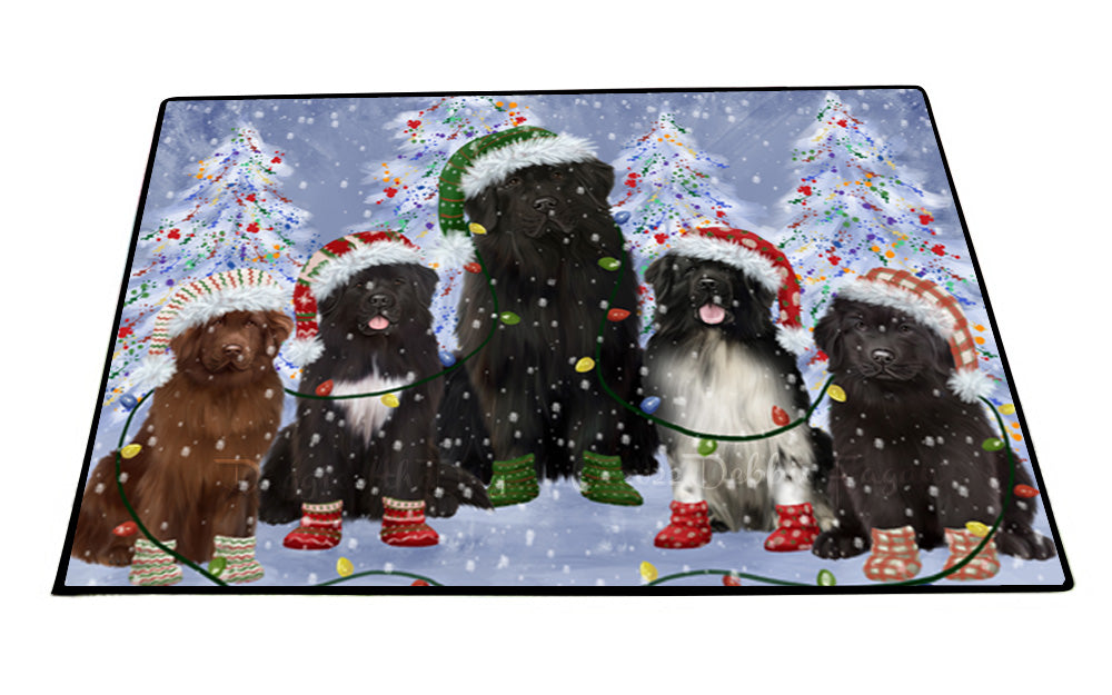 Christmas Lights and Newfoundland Dogs Floor Mat- Anti-Slip Pet Door Mat Indoor Outdoor Front Rug Mats for Home Outside Entrance Pets Portrait Unique Rug Washable Premium Quality Mat