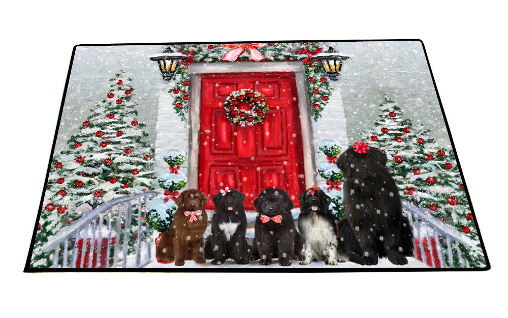 Christmas Holiday Welcome Newfoundland Dogs Floor Mat- Anti-Slip Pet Door Mat Indoor Outdoor Front Rug Mats for Home Outside Entrance Pets Portrait Unique Rug Washable Premium Quality Mat