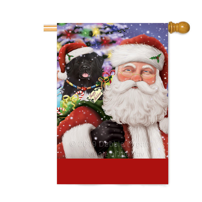 Personalized Santa Carrying Newfoundland Dog and Christmas Presents Custom House Flag FLG-DOTD-A63492