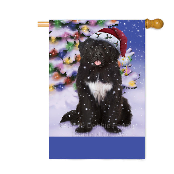 Personalized Winterland Wonderland Newfoundland Dog In Christmas Holiday Scenic Background Custom House Flag FLG-DOTD-A61408