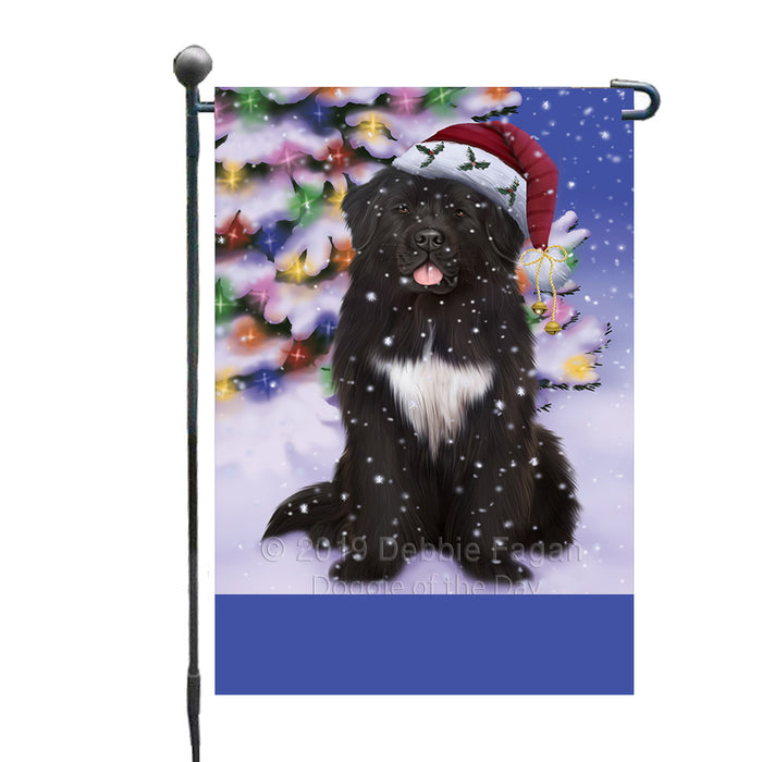 Personalized Winterland Wonderland Newfoundland Dog In Christmas Holiday Scenic Background Custom Garden Flags GFLG-DOTD-A61352