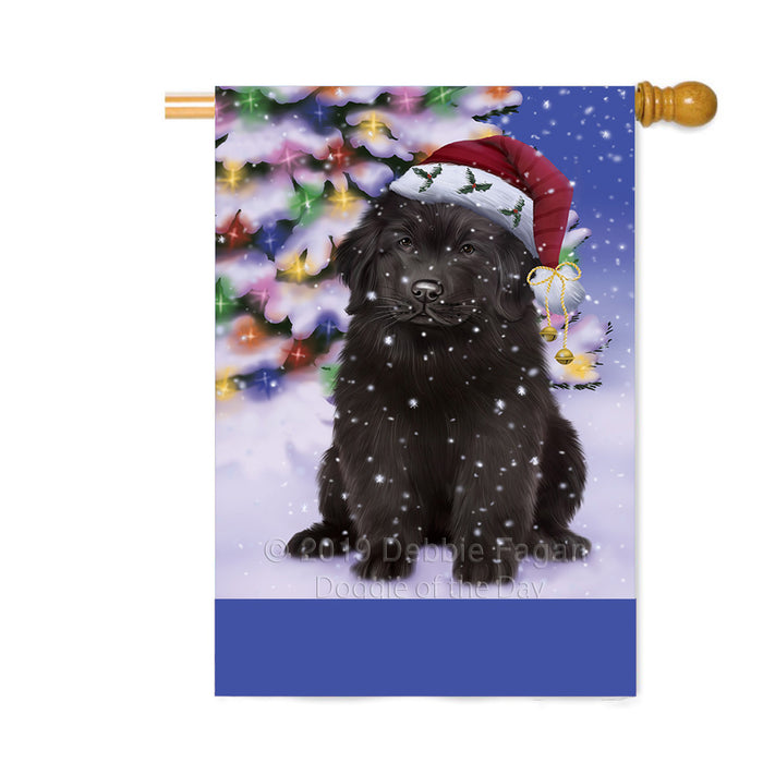 Personalized Winterland Wonderland Newfoundland Dog In Christmas Holiday Scenic Background Custom House Flag FLG-DOTD-A61409