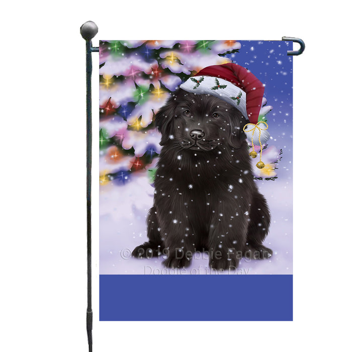 Personalized Winterland Wonderland Newfoundland Dog In Christmas Holiday Scenic Background Custom Garden Flags GFLG-DOTD-A61353