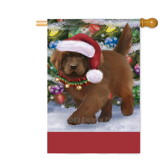 Personalized Trotting in the Snow Newfoundland Dog Custom House Flag FLG-DOTD-A60817