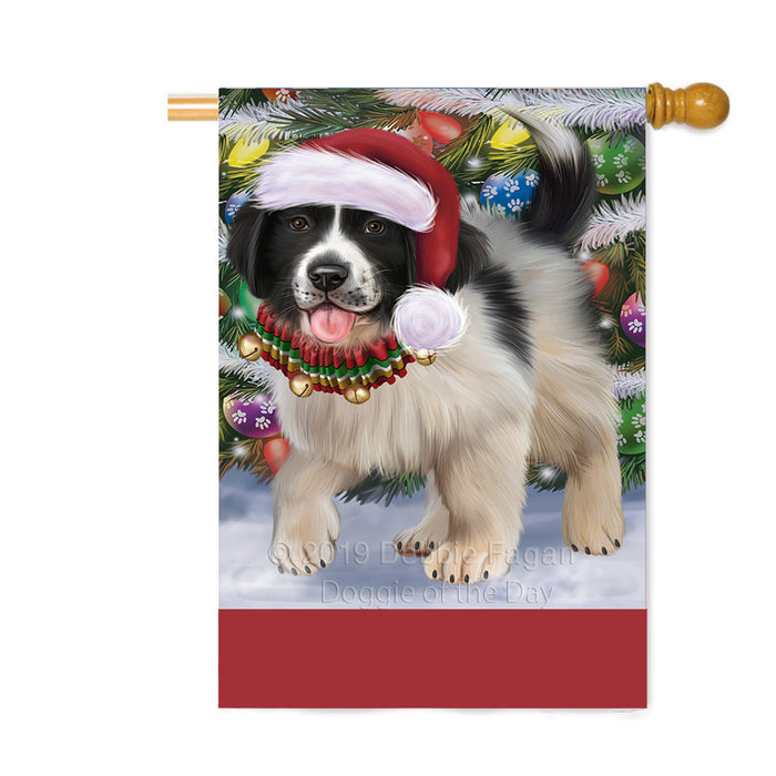 Personalized Trotting in the Snow Newfoundland Dog Custom House Flag FLG-DOTD-A60818
