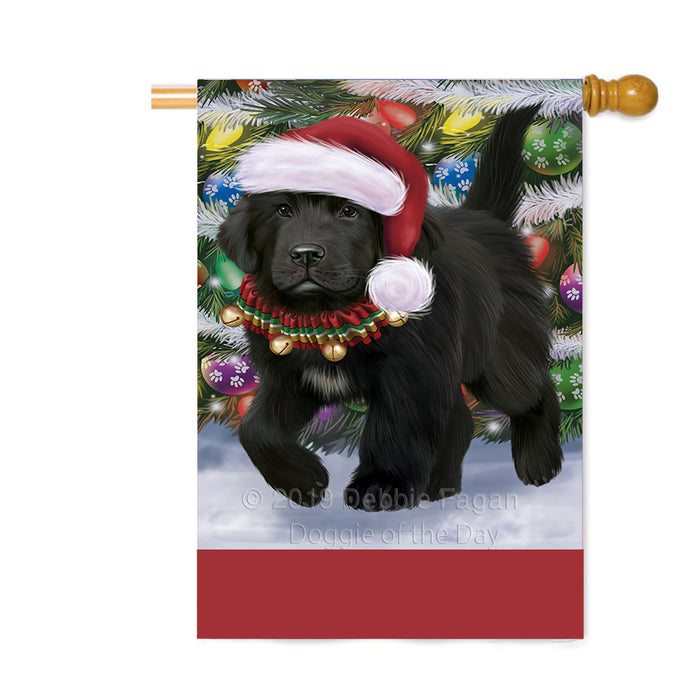 Personalized Trotting in the Snow Newfoundland Dog Custom House Flag FLG-DOTD-A60819