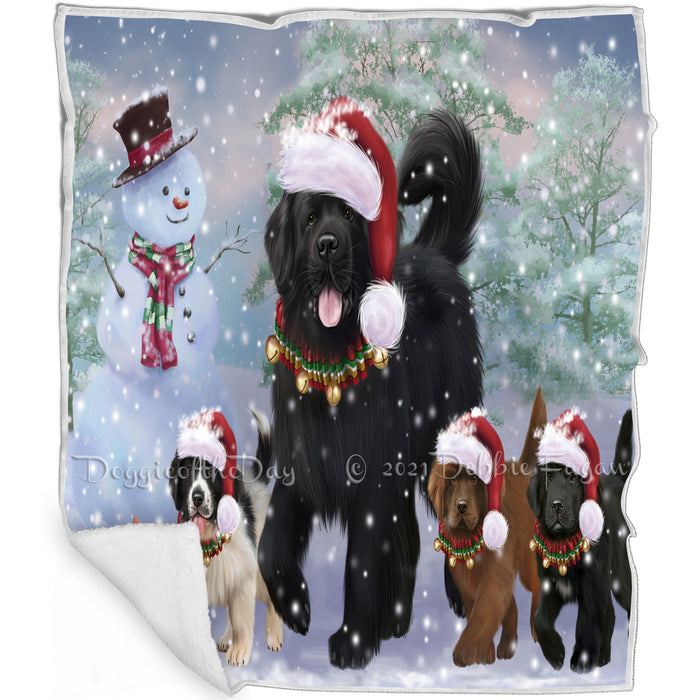 Christmas Running Family Newfoundlands Dog Blanket BLNKT118659