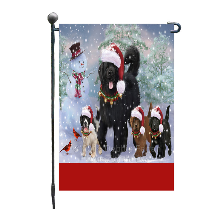 Personalized Christmas Running Family Newfoundland Dogs Custom Garden Flags GFLG-DOTD-A60340