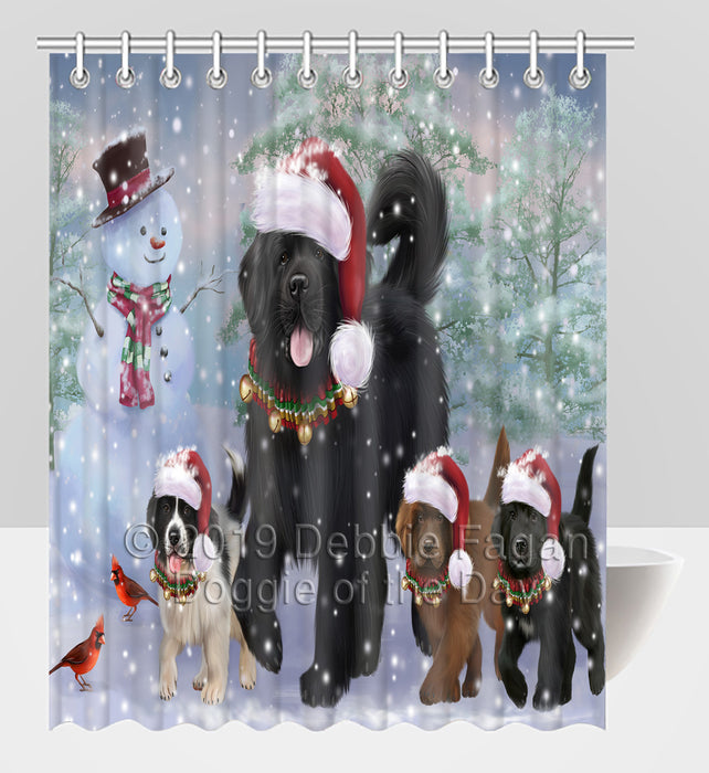 Christmas Running Fammily Newfoundland Dogs Shower Curtain