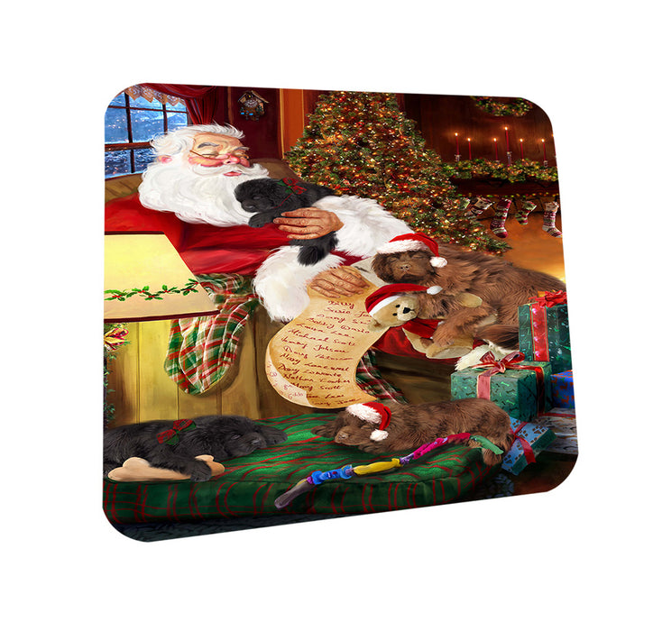 Newfoundland Dogs and Puppies Sleeping with Santa  Coasters Set of 4 CST54345