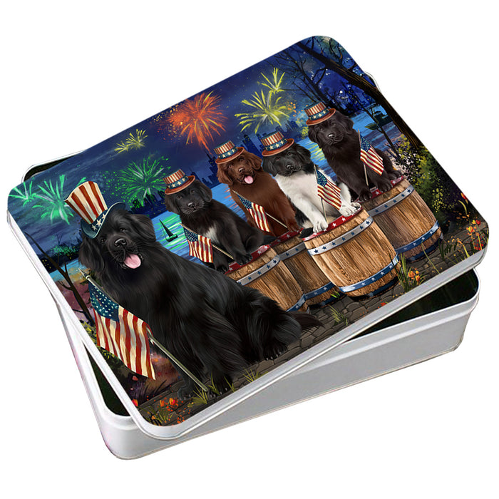 4th of July Independence Day Firework Newfoundland Dogs Photo Storage Tin PITN54055
