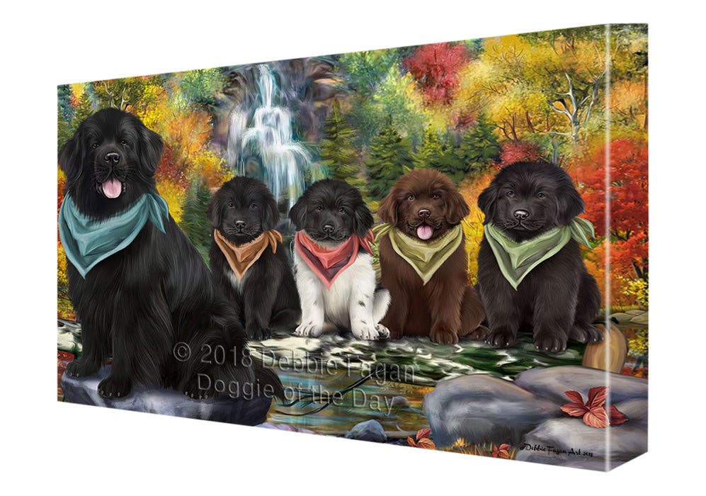 Scenic Waterfall Newfoundland Dogs Canvas Print Wall Art Décor CVS111032