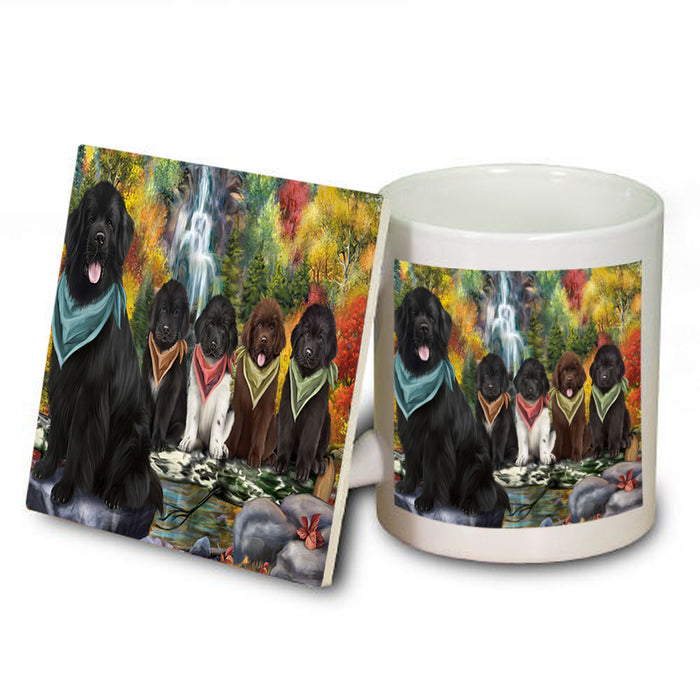 Scenic Waterfall Newfoundland Dogs Mug and Coaster Set MUC54662