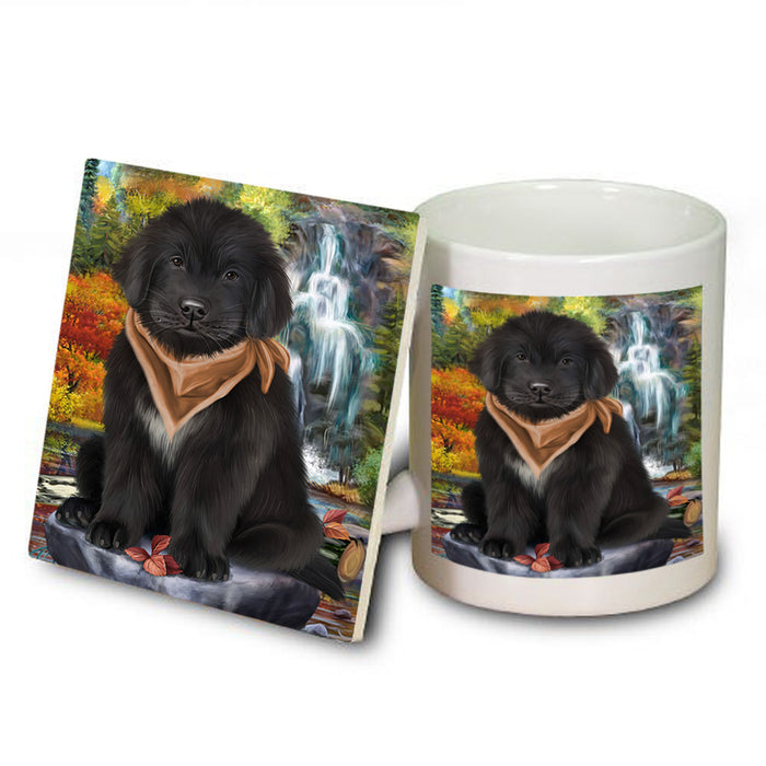 Scenic Waterfall Newfoundland Dog Mug and Coaster Set MUC54664