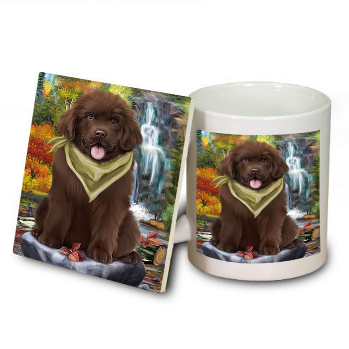 Scenic Waterfall Newfoundland Dog Mug and Coaster Set MUC54665