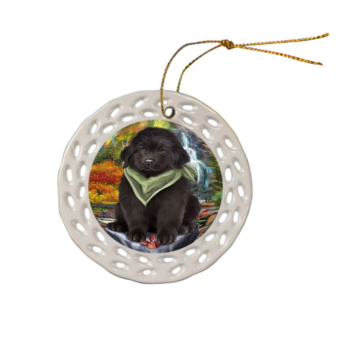Scenic Waterfall Newfoundland Dog Ceramic Doily Ornament DPOR54803