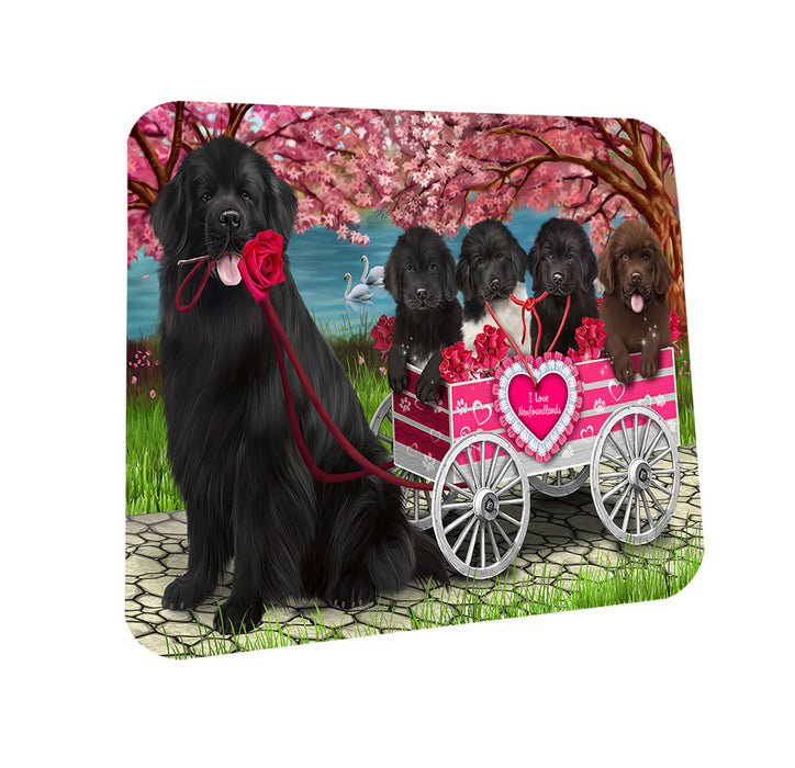 I Love Newfoundland Dogs in a Cart Coasters Set of 4 CST54168