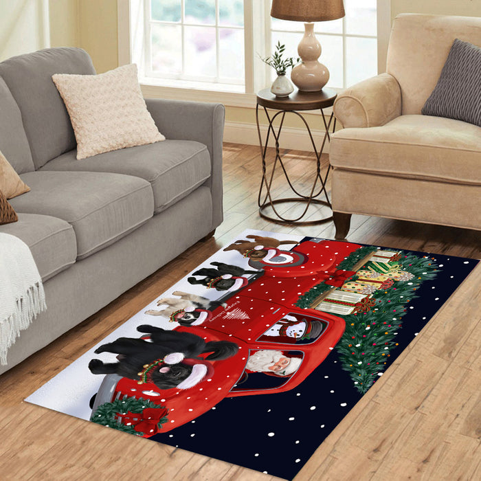 Christmas Express Delivery Red Truck Running Newfoundland Dogs Polyester Area Rug ARUG62981