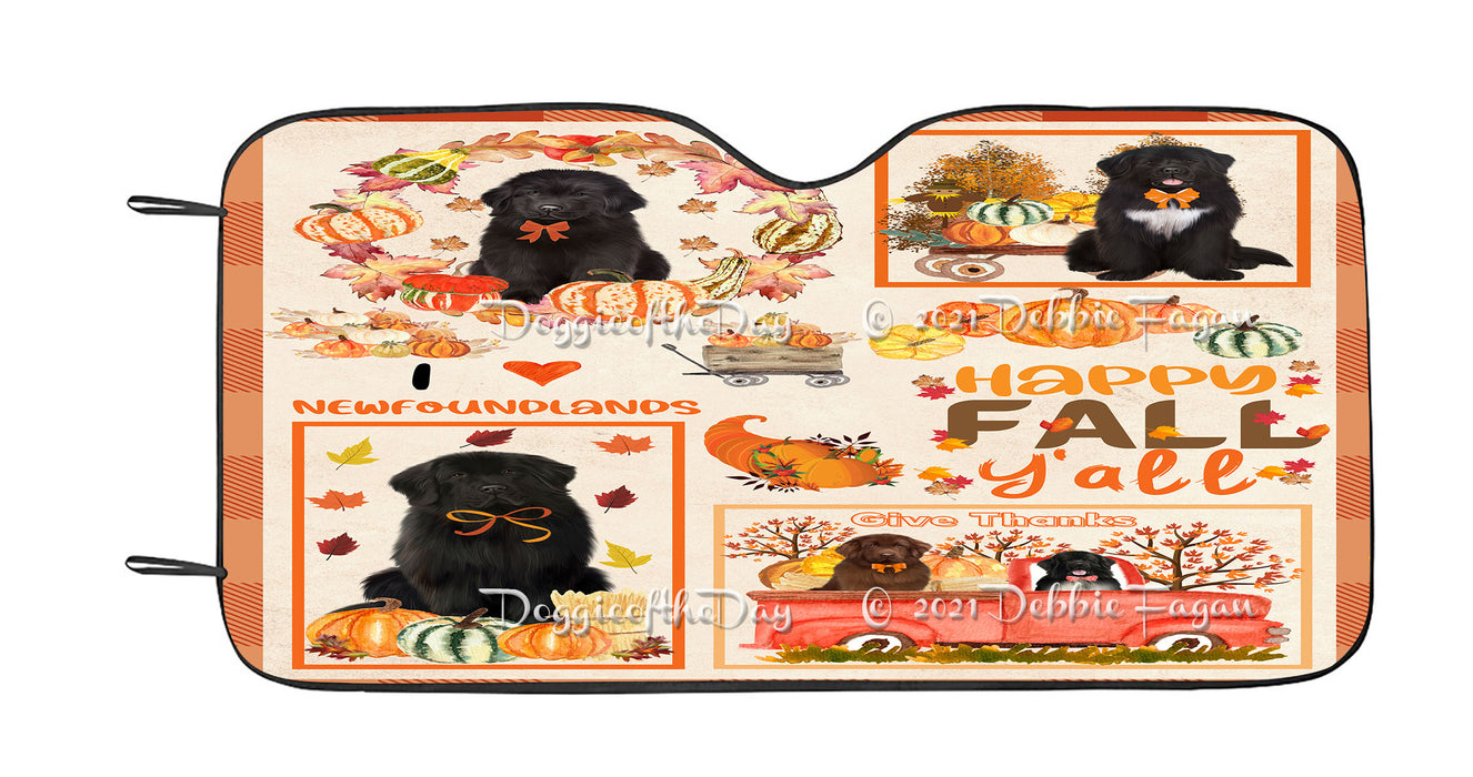 Happy Fall Y'all Pumpkin Newfoundland Dogs Car Sun Shade Cover Curtain